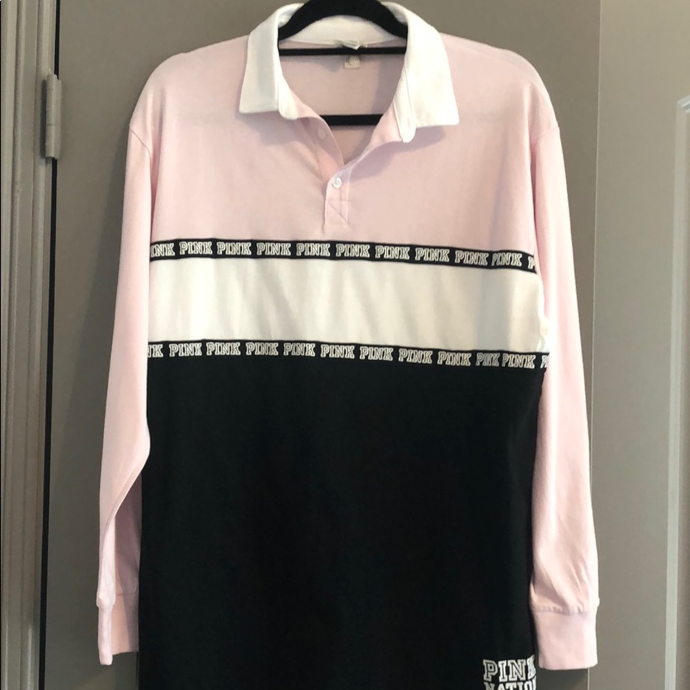 Pink Victoria Secret Rugby/Polo Top - Size Medium